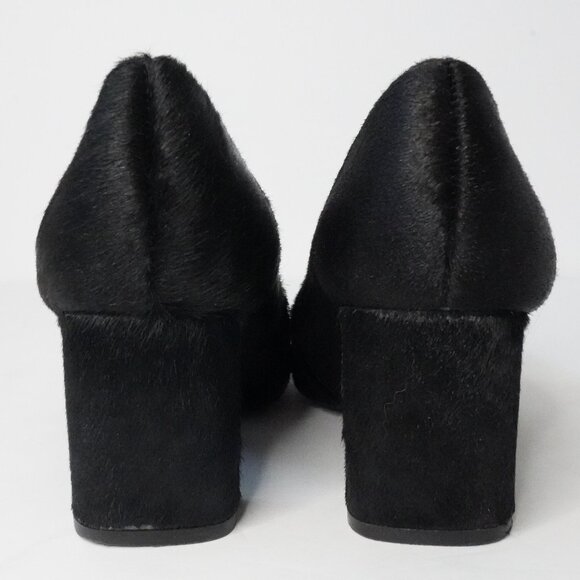 Zara, Hair Fur Curved Block Heel Square Toe Heels, Black - Picture 7 of 10